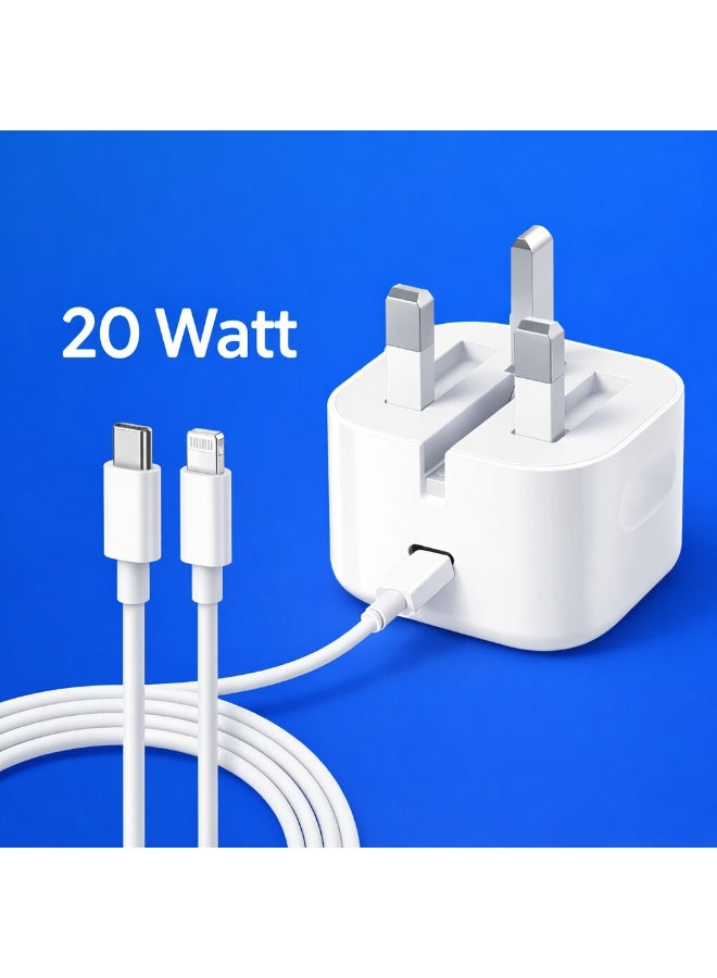 20W USB-C Fast Charger Power Adapter with 1m USB-C to Lightning Cable for iPhone 14/13/12/11/XS/XR/X/8 White - Image 4